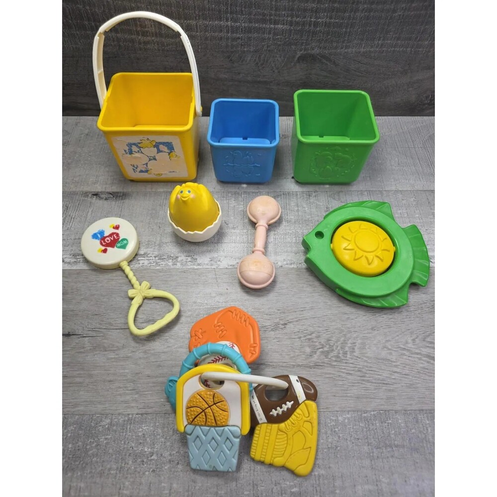 Vtg 1986 Fisher Price Activity Blocks Chicken Nesting Stacking Toys Lot b209